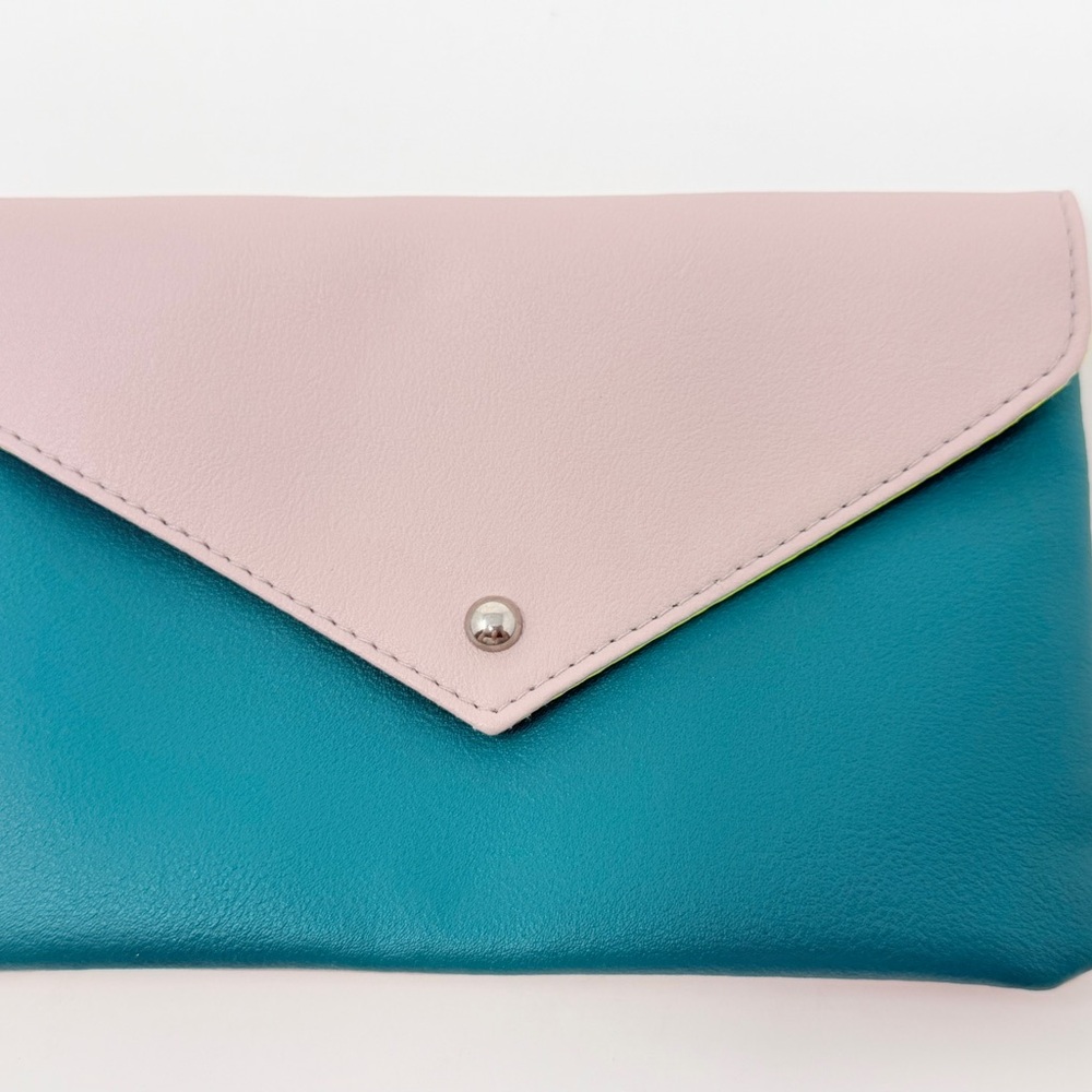 Ipsy Unstoppable Makeup Bag Teal Light Pink Yellow Faux Leather Zipper